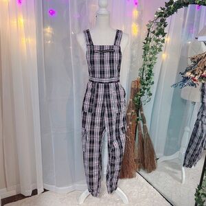Rue21 Black and Purple Plaid Overalls